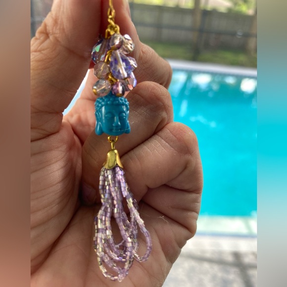 Buddha turquoise Mystical sparkle purple beaded loop vintage earring meditation - Picture 4 of 4